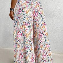 Plus Size Floral Printed Wide Leg Casual Vacation Pants Fall Cloth For Women - Multicolor - Ver 9