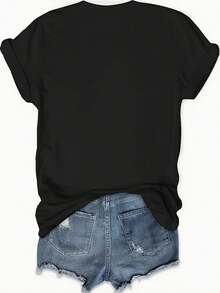 Camiseta de tela suave, 180g, de manga corta y cuello redondo estampada, que celebra a Nuevo México, con un diseño de chiles rojos y verdes, Camiseta duradera. - Negro - Ver 2
