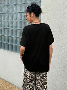 [Entrega Local]Playera Para Mujer Camiseta De Manga Corta Con Estampado De Eslogan Para Mujer, Estilo Punk, Vanguardista, Retro, GóTico, Harajuku, Vestimenta Urbana - Negro - Ver 2
