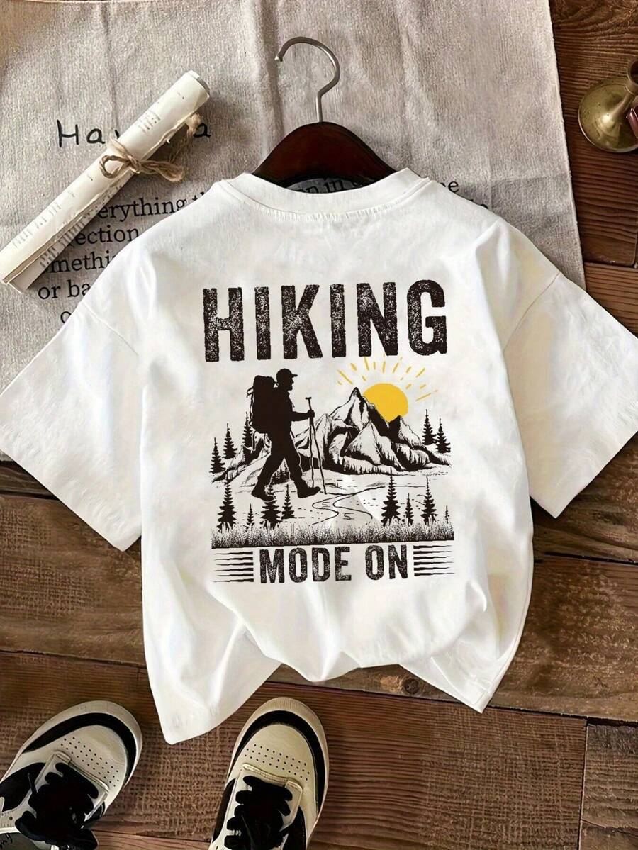 Camiseta de manga corta casual de las mujeres al e  blanco patrón de aventura impresión trasera luz transpirable cuello redondo superior adecuado para senderio de primavera y verano y accesorios de senderio de uso diario tiendas de la comunidad local en stock pelo rápido suave aodón confort disfrutar de descuentos especiales adecuados parascua, Halloween, Acción de Gracias, etc.