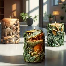 1个3D恐龙雕刻蜡烛硅胶模具，逼真的霸王龙、三角龙、翼龙浮雕设计，DIY手工蜡烛或树脂工艺品，家居装饰礼品，儿童房装饰，可重复使用的柔性模具 - 白色 - 查看 10