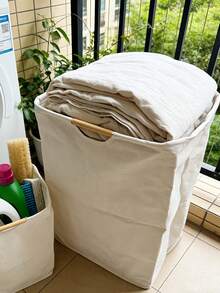 1 giỏ đựng đồ giặt gấp gọn tối giản có tay cầm bằng gỗ, dung tích lớn, dùng để đựng búp bê và đồ lặt vặt. - Màu be - Xem 3