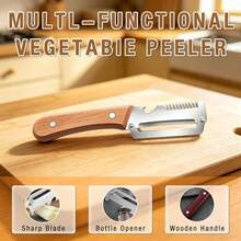2Pcs Multifunctional Vegetable,Zero Snag Wooden Peeler,Zero Snag Wooden Kitchen With Bottle Opener,3 In 1 Kitchen Gadgets Stainless Steel Peelers Fruit Veggie 0NDA - 1 - Xem 7