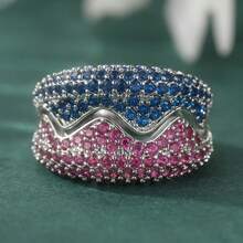 Double-Layer Wave Shaped Pave Ring, Elegant And Eye-Catching, Represents Low-Key Yet Brilliant Style - Silver - View 7