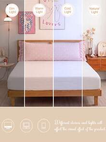 1pc Pink Plaid Pattern Long Pillowcase, Made Of Soft And Comfortable Polyester Fabric. Suitable For Bedroom And Living Room, Essential Home Decor For All Seasons, Simple Decoration, Must-Have Home Accessory, Suitable For Spring And Summer Use - Pink - View 6