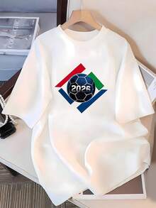 Balón de fútbol con el número 2026 rodeado por formas geométricas rojas verdes y azules que simbolizan unión energía y pasión por el deporte camiseta de mujer 100% algodón cómoda moderna y perfecta para fanáticas del fútbol mundial - Blanco - Ver 3