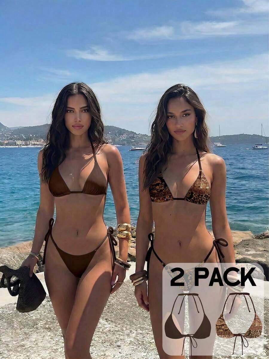 Conjunto de bikini de 2 piezas con estampado de lunares, traje de baño sexy para fiestas y festivales de música, atuendo de playa para vacaciones de mujer - Multicolor 4 - Ver 1