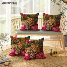 1 Stück/4 Stücke Kissenbezug im Boho-Stil mit Leopardenmuster, einseitig Muster, 40*40cm, 45*45cm, 50*50cm, geeignet für Sofa, Wohnzimmer Dekoration, Alltagsgebrauch - Verschiedenfarbig - Übersicht 4