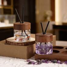 4pcs Set (Empty Bottle With Wooden Cap + 2 Incense Sticks + Crystal Stone) Refillable Glass Diffuser Bottle Set With Wooden Cap & Stick, 50ml/1.7oz Round Glass Jar Suitable For DIY Spices, Practical Gift "No Scent Source" - Diffuser Bottle - View 5