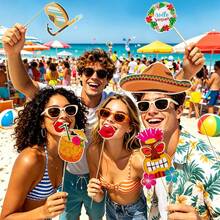 30 piezas Accesorios de fotomatón con temática hawaiana para fiesta, Accesorios de fotografía de fiesta de playa ALOHA, Accesorios de fotografía de fiesta de yate de verano - Ver 4