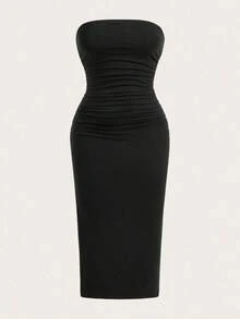 Vestido sin tirantes de mujer con tejido de punto colorido - Verde militar - Ver 5