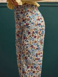 Pantalones anchos de cintura alta con estampado floral jacquard de estilo vintage para otoño e invierno - Multicolor 2 - Ver 5
