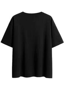 Women's Casual Printed T-Shirt, Round Neck, Short Sleeve, Drop Shoulder Style For Spring And Summer - Hitam - View 4