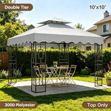 10x10 Double Tier Gazebo Canopy Replacement – 300D Polyester, Air Vent, Heavy Duty Cover Top For Outdoor Patio, Garden – Easy Install (Top Only) - Light Grey - View 2