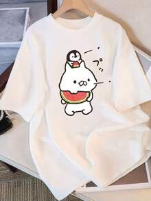 Camiseta de Manga Corta para Mujeres con Diseño y Estampado Únicos, Nuevo Estilo de Verano Holgado para 2025, Top Atractivo - Blanco - Ver 8