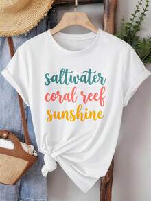 Elegante Top de Manga Corta para Mujer, Diseño Arrecife de Coral, para Uso Diario Casual y al Aire Libre, Lavable a Máquina |   Top Casual para Mujer |   Top de Verano para Mujer J2XY - Blanco - Ver 1