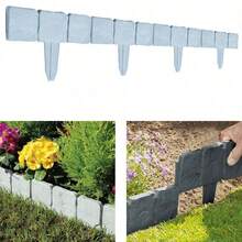 30pcs Plastic Imitation Stone Fence, Grey Stone Effect Lawn Edging, No-Dig ABS Plastic Garden Edging Stone-Look Border Edging For Flower Beds, Interlocking No Digging Faux Stone Landscape Edging With Anchoring Spikes, Easy To Install Weather-Resistant, Lawn Patio Decoration, Path & Lawn Borders, Garden Fence Borders & Flower Bed Frame - A - View 7
