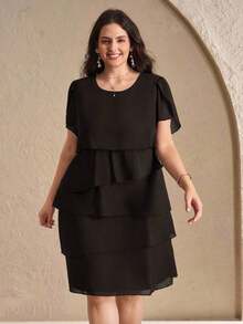 Reflora Vestido de moda con cuello redondo, mangas con volantes y estampado floral para mujer de talla grande - Café integral - Ver 3