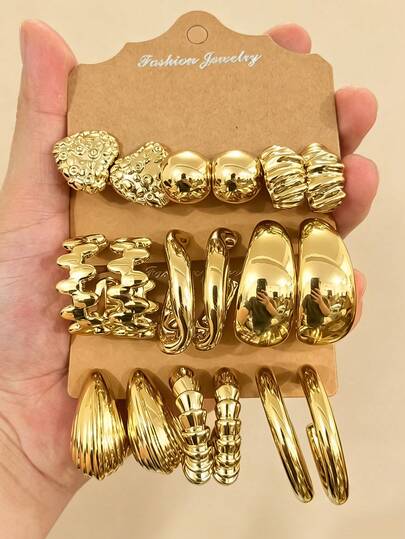 6/18pcs New Stylish Lightweight Multi-Element Earrings, Suitable For Daily Wear All Year Round, Thick Ocean Series Earrings, Low Allergy Earrings For Women