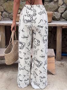 SANRIO 1pc Hello Kitty Women's Cute Printed Casual Pants, Comfortable Home Wear For Spring, Summer, Autumn - Multicolor - View 5