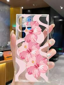1个创意线条艺术幸运粉色芙蓉花软壳手机壳，兼容华为荣耀、Galaxy A04e/12/A13/A14/A34/A50/A52/A53/A54/S21/S22/S23/S24/S25/S25 Ultra、6A/7A/8A、12T/13T - 無色 - 查看 5