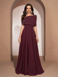 YISIKADO Women's Elegant Crystal Embellished Sleeveless Evening Dress, Graceful For Wedding Guest, Party, Formal Occasion - Burgundy - View 2