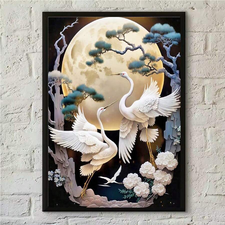 5D钻石画套装,仙鹤图案,全圆形亚克力钻石,手工画布艺术家居墙面装饰 - 查看 1