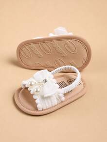 Giày sandal mùa hè cho bé gái, có nơ hoa, đế mềm, thích hợp cho váy cưới, giày tập đi cho bé sơ sinh, giày tập đi trong nôi. - trắng - Xem 9