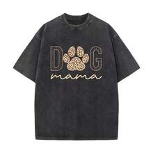 Camiseta de Mujer con Estampado de Leopardo - Estilo Urbano, Tela Vintage, Diseño de Pata de Mamá Perro, Regalo Casual y Lindo para el Día de la Madre - Negro - Ver 5