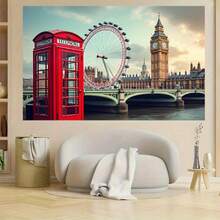 1pc London England Backdrop Banner - British Theme Party Decoration, Suitable For Indoor And Outdoor Use, Featuring Iconic London Landmarks And British Symbols, Easy To Hang For Live Streaming Background, Birthday, Wedding, Christmas, Holiday Celebration And Graduation Ceremony - Fabric Material - 4 - View 2