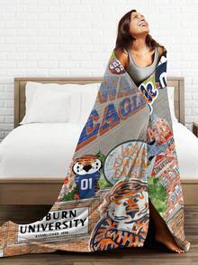 Auburn Merch Tigers Throw Blanket Warm Blankets Breathable Air Conditioner Blanket For Car Classic Outdoor Blankets For Picnic For All Season - màu đen - Xem 4