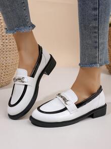 Giày lười da bóng nhẹ, khóa đính đá, thích hợp cho cả đi làm và đi học. - trắng - Xem 6