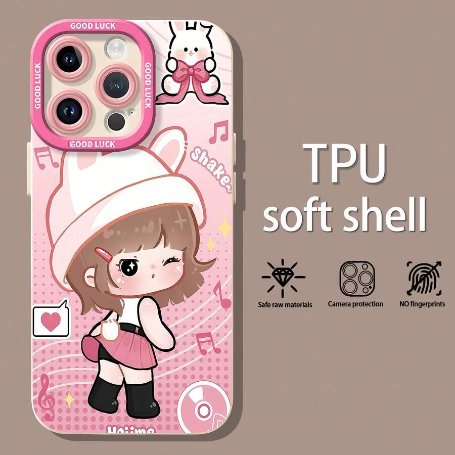 Música con temática de conejita de anime rosa bailando.funda de teléfono Fundas compatibles con ,Apple,VIVO,OPPO,,, y Honor.Fabricadas en silicona TPU,ofrecen protección contra golpes y caídas. - Blanco - Ver 1