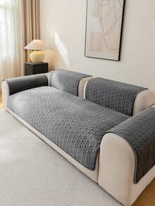 1pc Velvet Solid Color Sofa Cover, Breathable And Soft For Spring/Summer, Machine Washable, Pet-Friendly, Durable For All Seasons, Suitable For 1/2/3/4 Seater Sofa Armrest Backrest Slipcover - Dark Grey - View 6