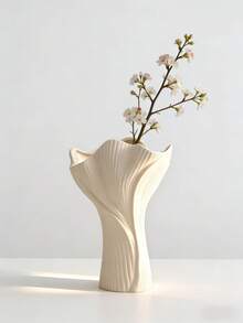1pc Modern Fluted Vase With Organic Wavy Rim, Minimalist Home Decor For Tabletop, Window Sill, Living Room, Bedroom – Eucalyptus Ready, Stylish Centerpiece, Nordic Aesthetic - A - View 9