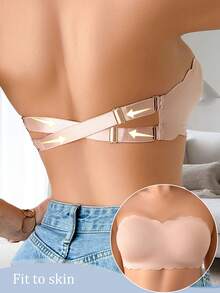 Comfortable Strapless Women's Bra, Wireless Backless Design Thin Sports Bralette - Apricot - View 5