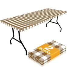 Picnic Table Cloth 2 Packs, Waterproof Elastic Fitted Tablecloths For 4 6 8FT Rectangle Tables, Washable Polyester Buffalo Plaid Tablecloth For Camping, Dining & Outdoor - Multicolor - View 1