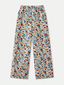 Pantalones anchos de cintura alta con estampado floral jacquard de estilo vintage para otoño e invierno - Multicolor 2 - Ver 7
