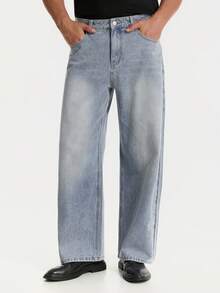 Jeans à jambes larges polyvalents pour hommes, pantalon décontracté pour le travail, style minimaliste pour toutes les saisons - Bleu azur - Voir 5