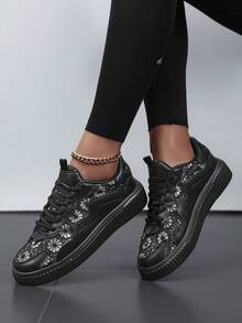 女款休閒運動鞋 網布運動鞋 百搭時尚透氣 PU拼接慢跑鞋 女款厚底運動鞋 輕量時尚個性鞋 女款學生戶外聚會派對鞋 網布鞋 女鞋 女款走路鞋 Lolita女孩鞋 女款四季輕量繫帶慢跑鞋 - 黑色 - 查看 10