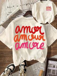 Camiseta de manga corta con cuello redondo y estampado de leopardo "More Love" para mujer, informal, negra, para verano, otoño/inicio de clases. - Desnudo 2 - Ver 6