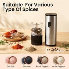 Feizsmile 2件套可充电胡椒盐研磨器礼盒装，自动胡椒研磨器，香料研磨器，USB充电，粗细可调，单手操作，陶瓷研磨，可填充，不锈钢外壳，家用厨房烧烤电动盐胡椒研磨器，送给家人、朋友、母亲节的理想礼物 - 彩色 - 查看 10