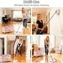 2026 Upgraded Gen 2 Spin Mop And Bucket Set With 4 Swivel Wheels Easy Rolling, Separates Clean Dirty Floor Mop With 6 Washable Mop Heads Wood, Tile, Vinyl, Baseboards - Pink - Xô lau nhà màu hồng + 6 miếng lau thay thế bổ sung - Xem 8
