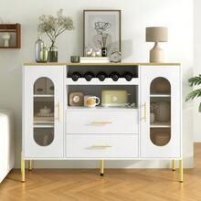 White Sideboard, Glass Fronts & Wine Rack – Sideboard For Dining Room & Living Room – Adjustable Feet – Plenty Of Storage Space & Modern Design - 白色 - 查看 5