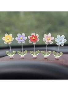 5pcs Mini Flower Car Dashboard Ornaments Center Console Decor Dancing Head Rocking Flower Interior Pendant Car Accessories - Five Little Flowers - View 9