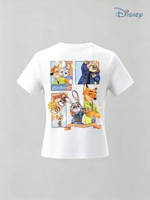 Boys' Disney Zootopia Judy & Nick Collage Double-Sided Graphic T-Shirt, Kids Cute Animal Tee, Soft Breathable Casual Top For Boys, Ideal For Everyday Wear, Playground, School, Theme Parks, Vacation & Outdoor Activities - 白色 - 查看 2