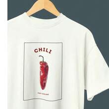 Unique Minimalist T-Shirt Made Of Pure Cotton With A Sweet And Cool Chili Print, Loose Fit, Short Sleeves, Comfortable And Versatile. - 白色短袖 - 查看 1