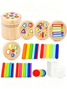 Wooden 6 In 1 Multifunctional Color Sorting Cups - Vibrant Rainbow Blocks, Counting & Color Recognition Game, Ideal For Birthdays & Christmas Gifts, Educational Toy|Playful Design|Durable Wooden Construction, Colorful Building Blocks - Multicolor - View 8