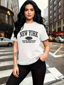 Soft 100% Cotton Letter Print T-Shirt, Breathable And Fashionable, For Family Trips, Campus, Casual Wear, Everyday Wear, Sister Sets, Versatile T-Shirt 5814, Breathable Cotton T-Shirt, Goes With Everything. - 白色 - 查看 4