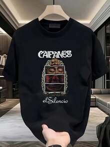 1 Piece Of Women's Blouses, Beautiful Women's Blouses, Women's Clothing Sets, Caifanes Image, 180G T-Shirt, Black And White, Mexican Art Print, High Quality, Round Neck, Basic Fit, Loose, Breathable, Versatile, Machine Washable, Comfortable, Size S ~ 3XL, Daily, Casual, Sporty, Summer Essential. - 黑色 - 查看 1